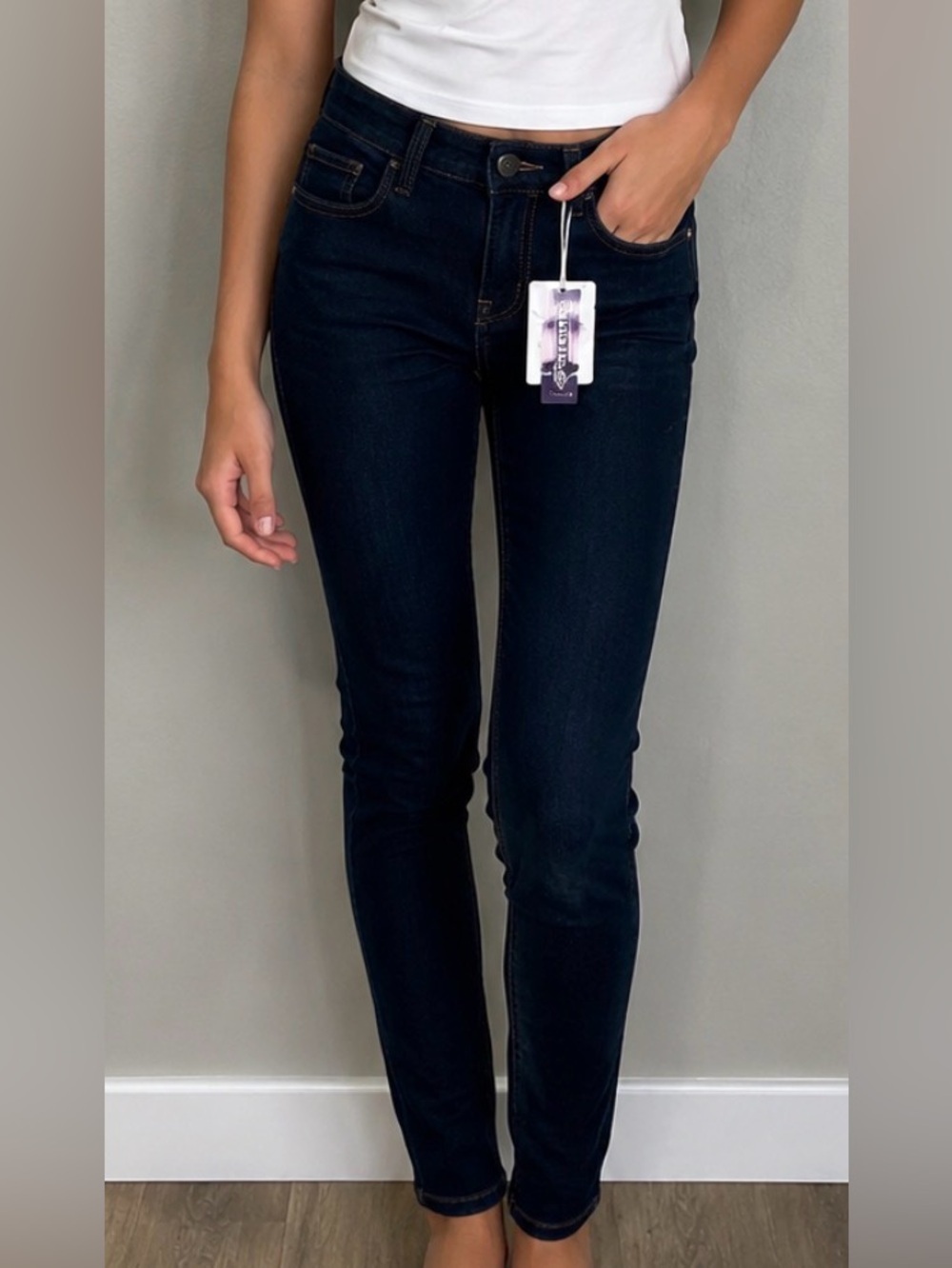 Vigoss Jean Girls Skinny Adjustable Waist Blue Comfy Knit Denim Slim Vintage